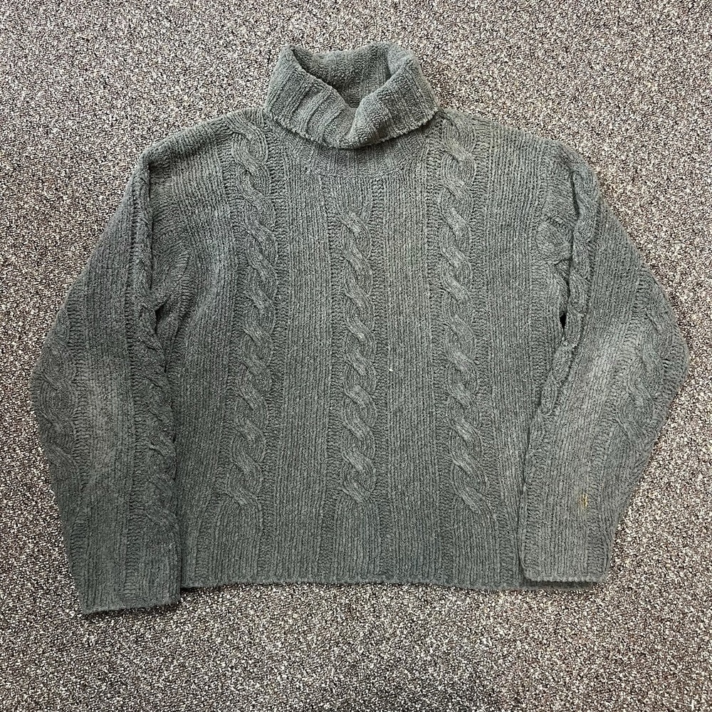Vintage 1990s Maurices Cable Knit Sweater Gray Turtleneck Pullover Large Womans
